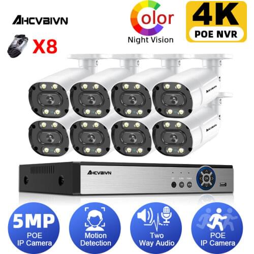 8CH 4K NVR Kit POE Security Camera System Outdoor Waterproof 5MP Two-way Audio IP Camera IR-Cut CCTV Video Surveillance System