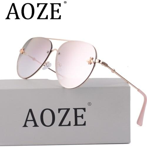 Luxury Brand Designer Female Rimless Sunglasses AViation Women Sun Glasses Gradient Shades Little bee Lens Ladies UV400 rays