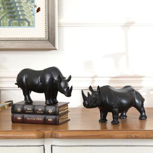 MODERN SIMPLICITY AFRICAN AFRICAN RHINOCEROS STATUE PERSONALITY RHINO RESIN CRAFT HOME DECORATION