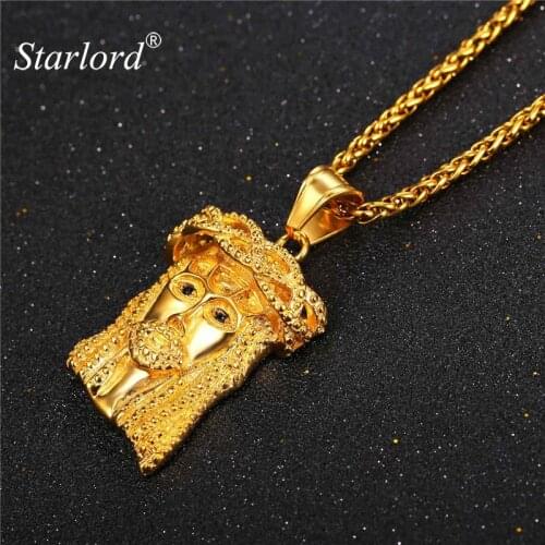 Starlord Crucifix Christian Vintage Cross Jewelry Jesus Head Pendant Necklace Yellow Gold Color Rope Chain Women/Men GP2392