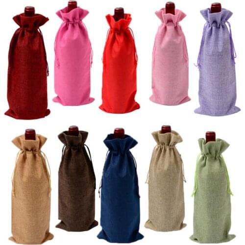 Wine Bottle Bags Champagne Wine Bottle Covers Gift Pouch burlap Packaging bag Wedding Party Decoration LX1180