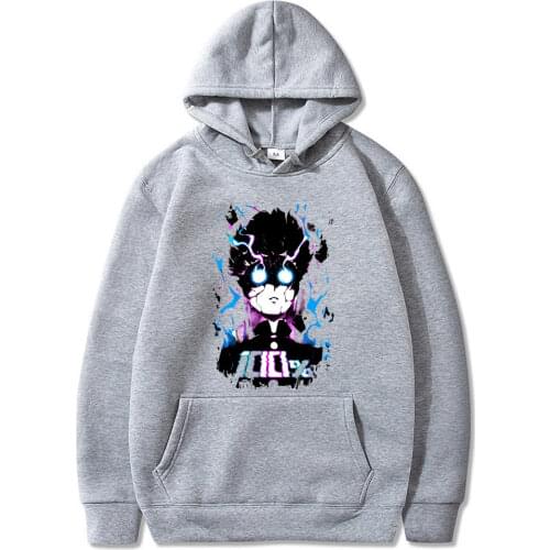 Mob Psycho 100 Hoodie for Men Cotton Manga Hoodies Long Sleeved with Pockets Pullovers Tops Sweatshirt