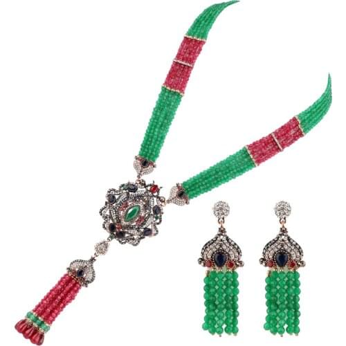 Vintage Bohemian Maxi Big Statement Resin Beads Tassel Necklaces Pendants Earrings for Women Accessories Jewelry Set Ethnic New