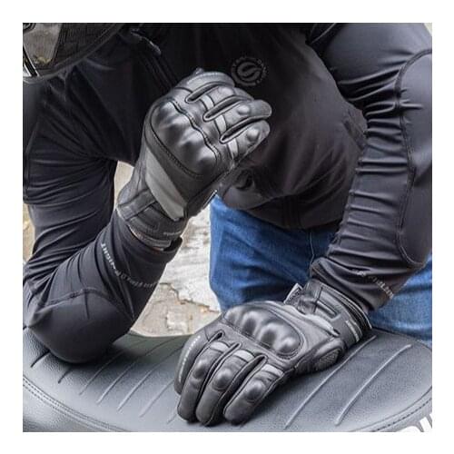 SFK Black Red Retro Vintage Leather Motorcycle Full Finger Touch Screen Racing Gloves Motorbike Riding Motocross Accessories