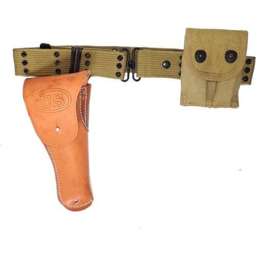 WWII WW2 US EQUIPMENT PISTOL BELT 1911 HOLSTER AND AMMO POUCH EQUIPMENT MILITARY SOLDIER COMBINATION