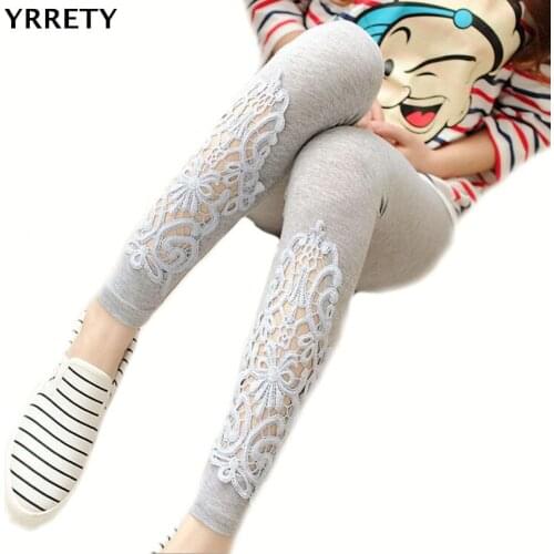 YGYEEG Autumn Leggins Fashion Women Leggings Triangle Lace Hollow Out Legging High Elastic Woman Cotton Skinny Slim Trousers