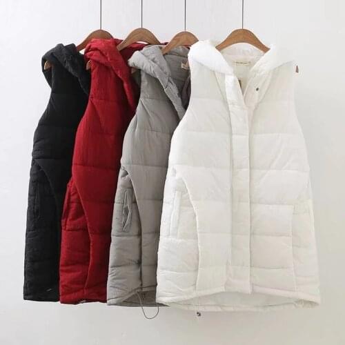 Women vest Winter jacket Hooded Thicken Warm Long Casual Cotton Padded Waistcoat female Sleeveless waistcoat