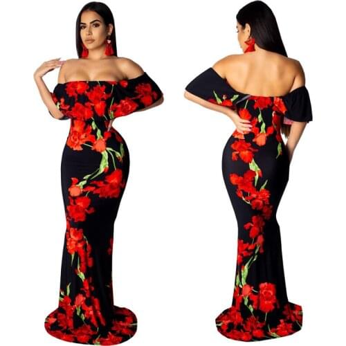 Women Sexy Print summer maxi dress 2019 Party Club tube bodycon Dresses Slash Neck Clothes