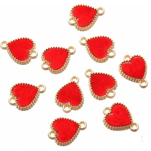 10 Pcs Golden Red Alloy Flannel Heart Love Connectors For Making Necklace Bracelets Gift Fashion Crystal Jewelry Findings