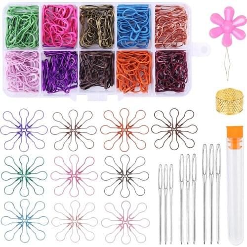 120 Pieces 10 Colors Safety Pins Pear Shaped Pins with 9 Pcs Big Eye Sewing Needles for Knitting and DIY Project