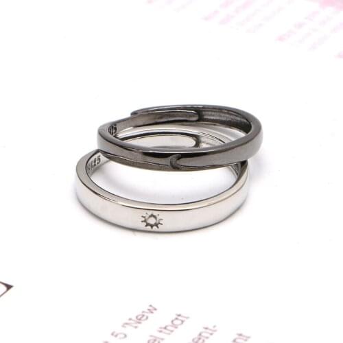 2 Pcs Sun Moon Matching Couple Friendship Lover Open Adjustable Rings Set Minimalist Engagement Wedding Rings Lovers Kit