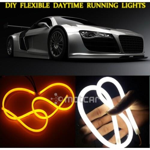 DIY 2Pcs 60cm 12W White+Yellow Flexible Headlight Daytime Lamp Switchback Strip Angel Eye DRL Decorative Light With Turn Signal