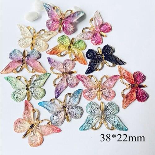 30Pcs/lots 38*22mm Resin Butterflies Figurine Crafts 1 Hole Flatback Cabochon Ornament Jewelry Making Bag Pen Hair Accessories