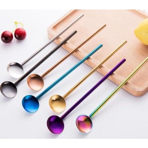 304 Stainless Steel Straw Spoon Multiuse Drinking Straw Teaspoon Long Handle Coffee Stirring Straw Spoon