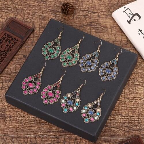 4 Color Ethnic Retro Corful Flower Boho Jewelry Hangers Turkish Earrings Womens Vintage Beaded Earrings Bijoux