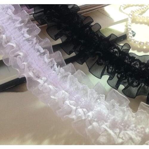 4cm 10meters/lot Beautiful Ruffled Lace Trim Elastic Trims, Free Shipping Z404