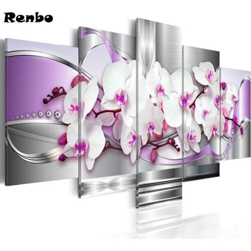 5pcs,diamond embroidery icon,5d diamond painting Orchid Flowers,full diamond mosaic picture of rhinestones new year gift