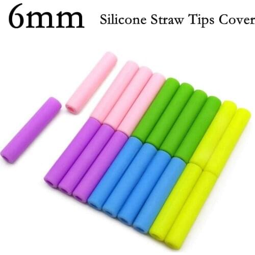 6mm Food Grade Silicone Straw Tips Cover Soft Reusable 304 Stainless Steel Metal Straws Nozzles Set Only Fit for 1/4" Wide
