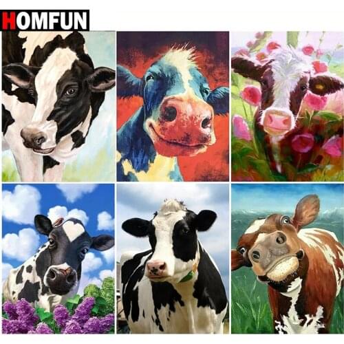 HOMFUN Diamond Painting Full Square/Round Drill 5D DIY "Animal cow scenery" Daimond Embroidery Rhinestone Cross Stitch Decor