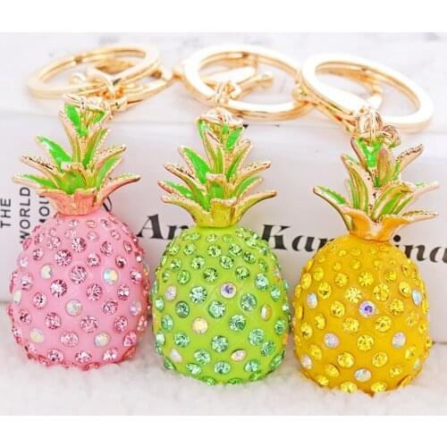 3 Colors Crystal Pineapple Keychain Rhinestone Key Chain Car Keyrings Purse Bag Pendant Key Chains Holder Charms Llaveros Gifts