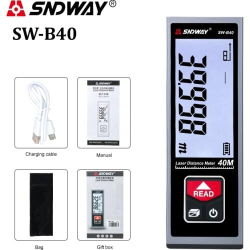 SNDWAY Laser Distance Meter 40m 50m 60m Range Finder Laser Tape Measure Trena Lazer Roulette Rechargeable Digital Rangefinder