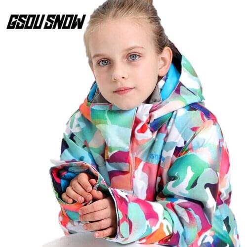 GSOU SNOW Kids Ski Jacket Waterproof Winter Camouflage Girls Warm Breathable Snowboard Jacket Children Outdoor Sports Clothing