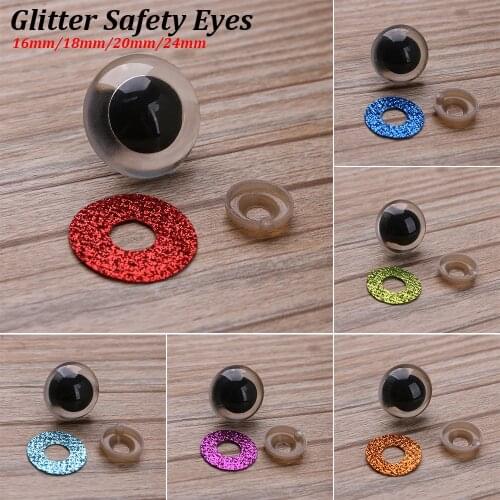 10pcs Glitter Safety Eyes Findings Stuffed Toys Nonwovens Hard Washer Clear Plush Doll Multicolor Safety Eyes 16/18/20/24mm