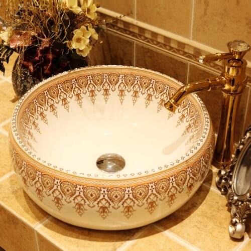China Artistic Handmade Europe Vintage Lavabo Washbasin Ceramic Bathroom Sink Art Counter Top bathroom wash basin