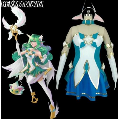 BERMANWIN High Quality LOL Star Guardian The Starchild Soraka Costume Halloween Cosplay Costume for adult women