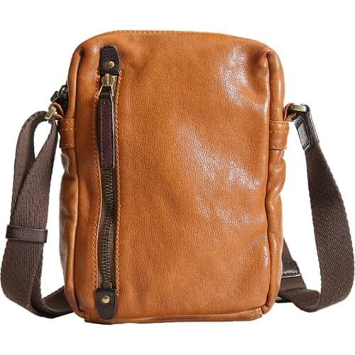 ERAL Travelers top layer leather Skew Backpack. Travel compact package. Vegetable tanned leather fashion retro breast bag