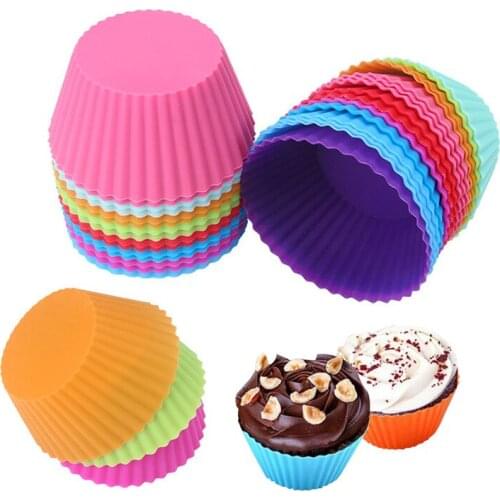 Round Silicone Baking Cups Reusable Cupcake Liners Nonstick Muffin Cups Cake Molds Set Standard Size Cupcake Holder 12pc/Set