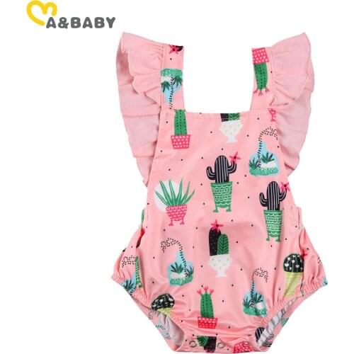 Ma&Baby 0-24M Summer Newborn Infant Baby Girl Rompers Cartoon Cactus Print Ruffles Jumpsuit Playsuit Outfits Overalls