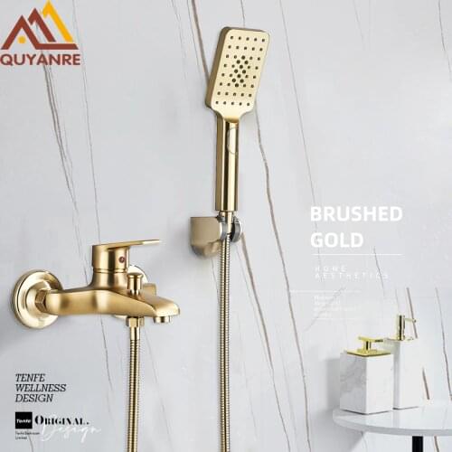 Brushed Gold Bathroom Shower Faucet Bathtub Hot Cold Water Mixer Tap Black Bathroom Shower Faucet Mixer Tap Water Crane Bathroom