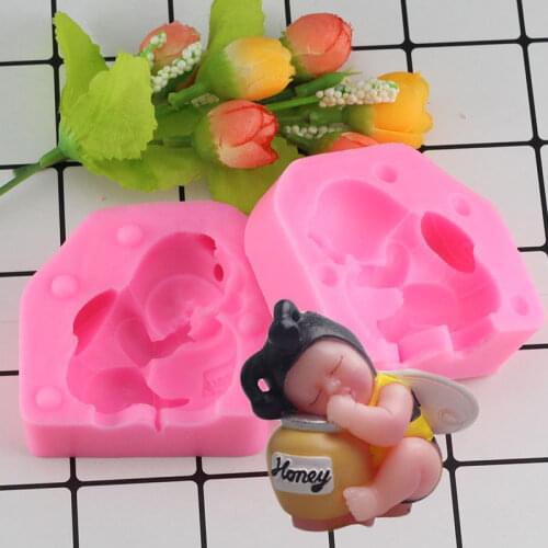 Mujiang 3D Sleeping Baby Bee Cake Decorating Tools Fondant Molds DIY Chocolate Candle Moulds Soap Mold