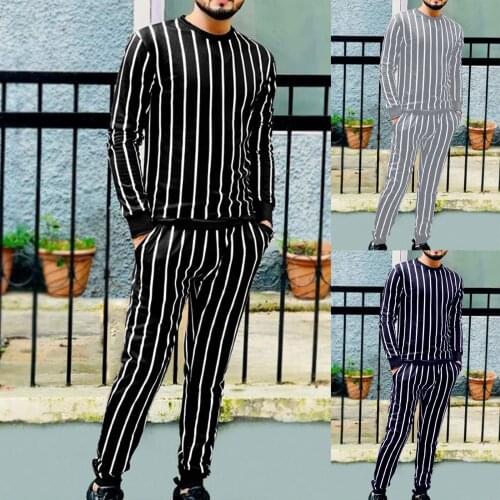 Autumn T-Shirts MenS Sets Stripe Casual Sports Tracksuit Men Clothing Long Sleeve T-Shirt Sweatpants Suit Men шорты мужские