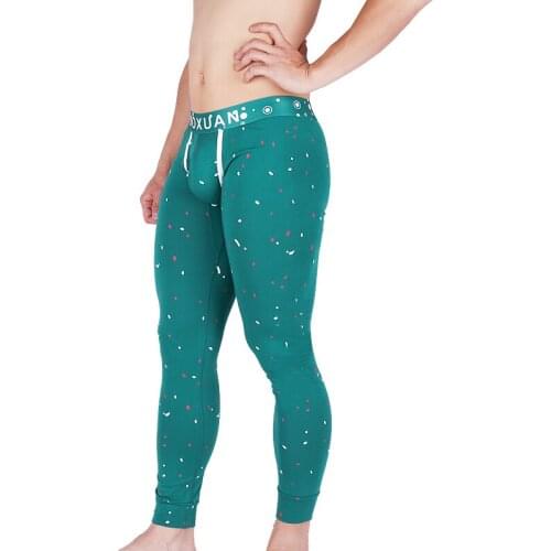 Mens Sexy Warm Long Johns Underwear Bulge Pouch Sleep Bottoms Pajama Pants Male Cotton Printed Legging Tight Winter Sleepwear