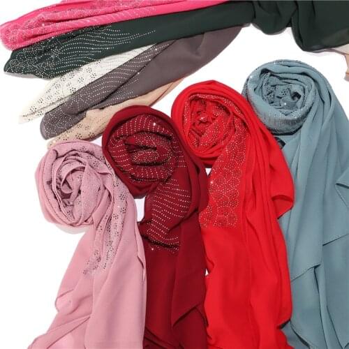 2020 New rhinestone hijab scarf muslim woman glitter chiffon headscarf long ladies wraps head turban hijab islamic clothing