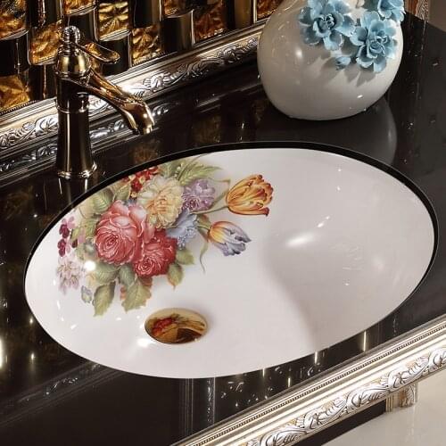 Oval white porcelain bathroom vanity bathroom sink bowl countertop oval Ceramic wash basin undercounter bathroom sink rose