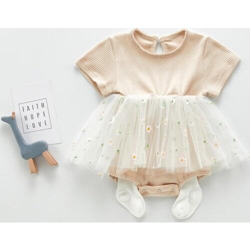 Angoubebe 202H08 princess dress patchwork girl dress summer infant baby girl floral tulle skirt with jumpsuit design