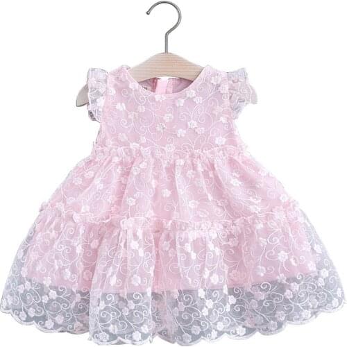 Princess Baby Girl Dress Smmer Mesh Floral Beautiful Toddler Outfit Baptisan Kids Clothes
