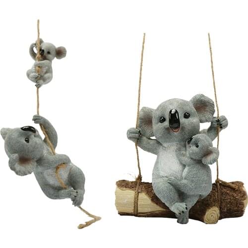 Hanging Resin Koala Swinging Koala Garden Figurine Outdoor Yard Hanging Ornament Garden Decoration Animal Statue Kids Gift