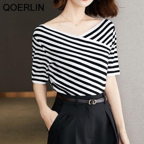 Женские полосатые футболки QoerliN China At AliExpress