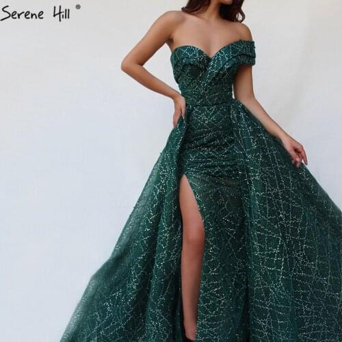 Luxury Sparkle Prom Dress 2020 Elegant High Quality One Shoulder Sexy High Slit Saudi Arabia Formal Gown Serene Hill DLA60758