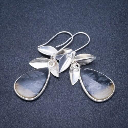 Natural Picasso Jasper Handmade Unique Leaf 925 Sterling Silver Earrings 1.75" B2230