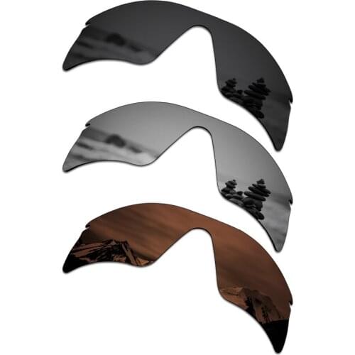 SmartVLT 3 Pieces Polarized Sunglass Replacement Lenses for Oakley Radar Range Black & Silver Titanium & Amber Brown