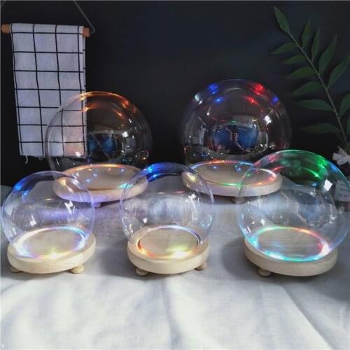 Glass Dome Cover Cloche Bell Jar Dry Flower Vase with Wood Base Figurines Model Display Home Decoration
