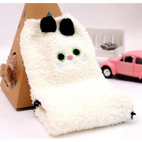 Warm Winter Sock Cute Animal Deer 3D Fluffy Coral Velvet Thick For Women Gift Sox With Box New Year Christmas Socks Gift