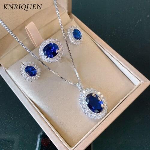 Vintage 100% 925 Sterling Silver Tanzanite Sapphire Stone Earrings/Necklace/Ring for Women Wedding Jewelry Sets Gift Wholesale