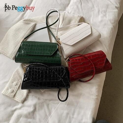 Vintage Women Alligator Pattern Shoulder Underarm Bag PU Leather Top-handle Bags Casual Ladies Solid Color Flap Handbags Purses