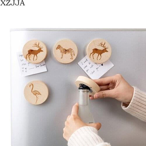 XZJJA 1Pcs Creative Wooden Fridge Magnet Bottle Opener Beer Bottle Opener Bar Opener Tool Message Magnetic Paste Bar Accessories